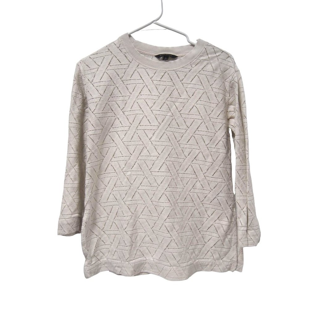 Banana Republic Womens White Rib Trim Laser Cut Out Long Sleeve Sweater Shirt S